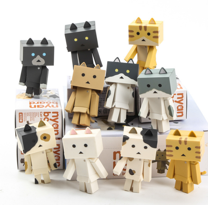 Toy Treasure Danbo Revoltech 10pcs Set – High-Quality Mini Danboard Anime Figures for Kids | Cat Backyard Nyan Board Doll Collectible Toy Gift