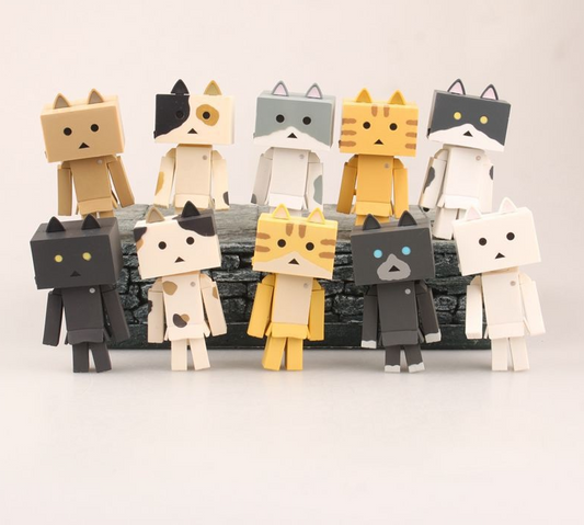 Toy Treasure Danbo Revoltech 10pcs Set – High-Quality Mini Danboard Anime Figures for Kids | Cat Backyard Nyan Board Doll Collectible Toy Gift